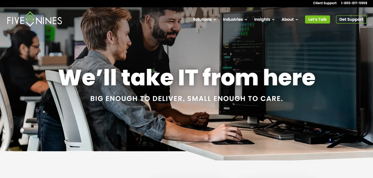 Five Nines managed IT services website homepage