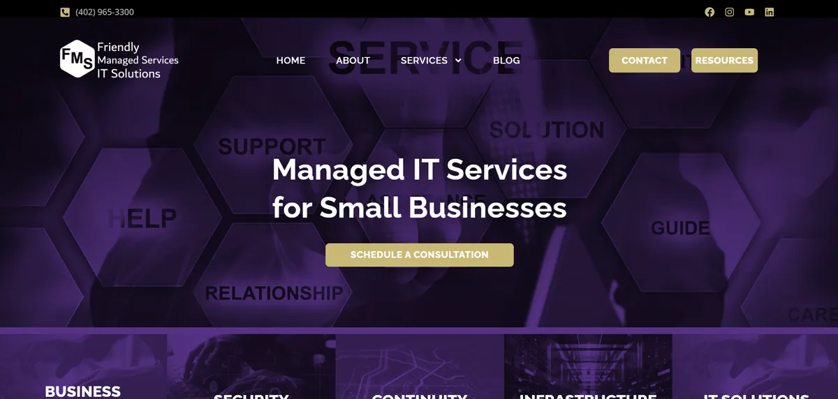 Friendly Managed Services managed IT services website homepage