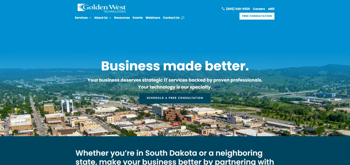 Golden West Technologies managed IT services South Dakota homepage