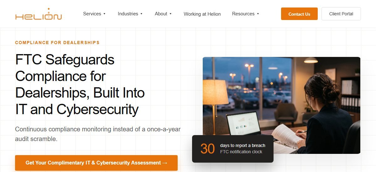 Helion Technologies FTC Safeguards compliance for dealerships page