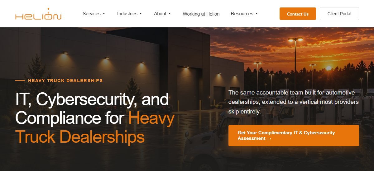 Helion Technologies heavy truck dealership IT, cybersecurity and compliance page