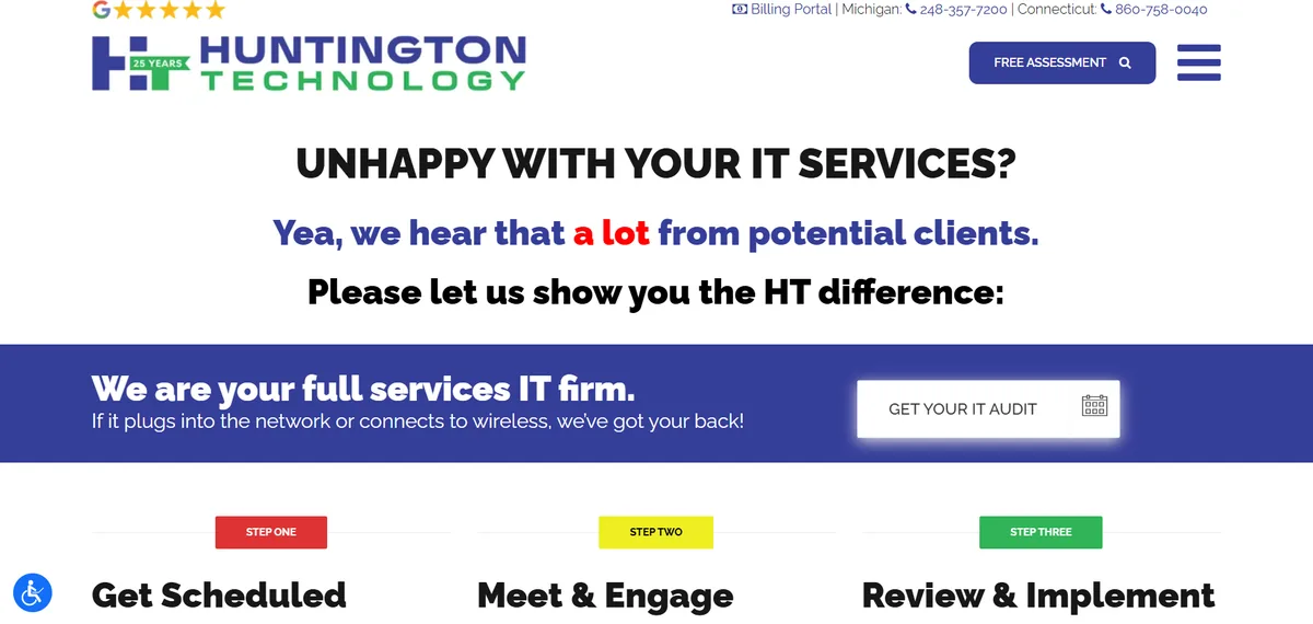 Huntington Technology managed IT services Metro Detroit Michigan homepage