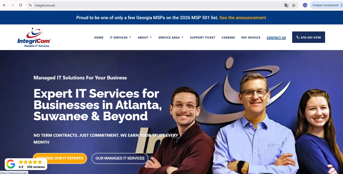 IntegriCom IT support Suwanee Georgia homepage