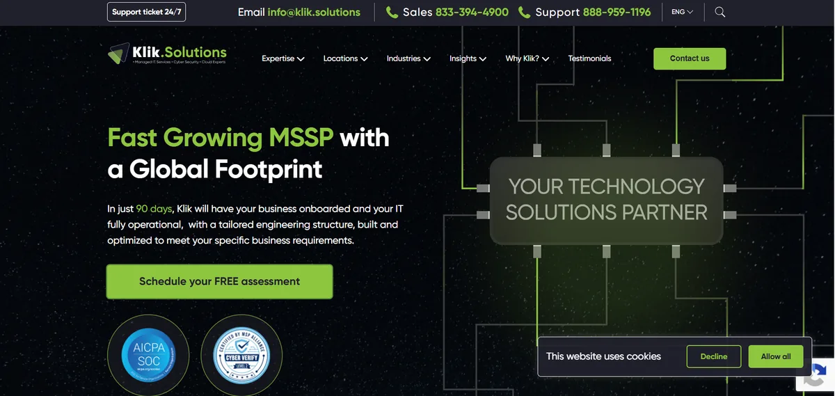 Klik Solutions cybersecurity MSP in Baltimore Maryland homepage