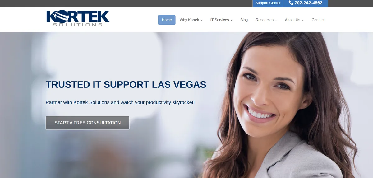 Kortek Solutions managed IT services website homepage