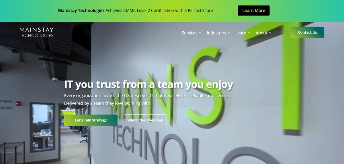 Mainstay Technologies managed IT services website homepage