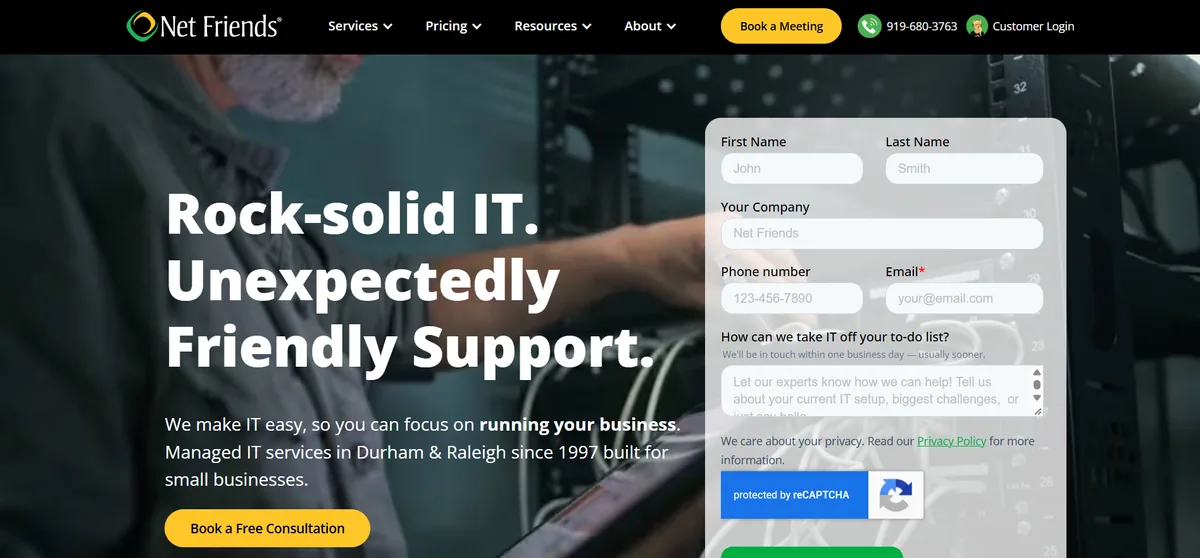 Net Friends managed IT services website homepage