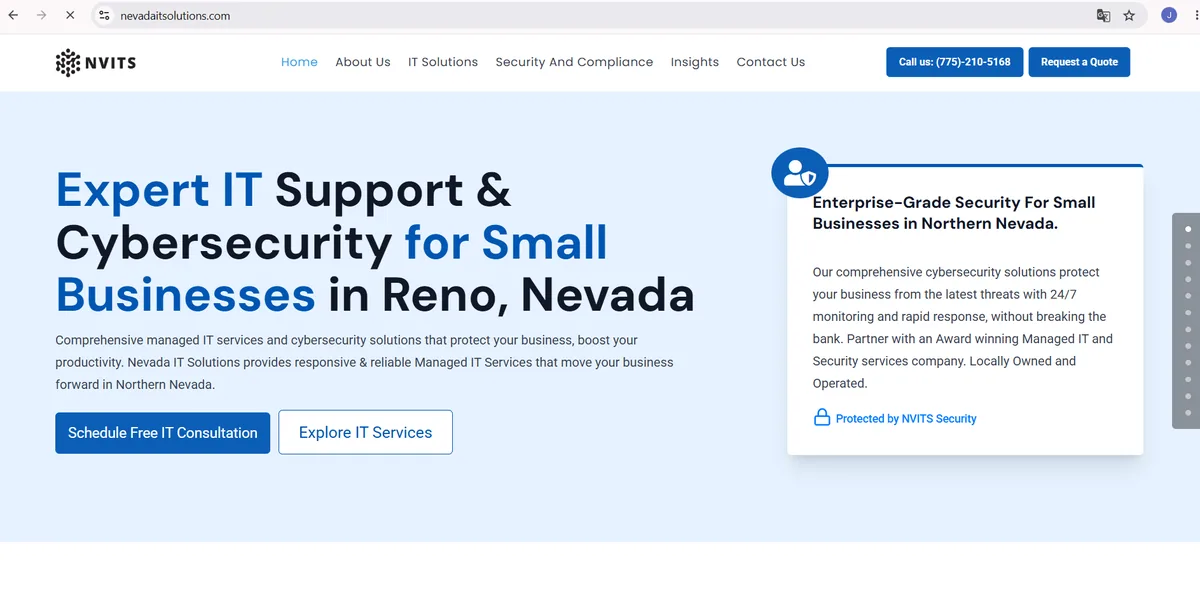 NVITS (Nevada IT Solutions) managed IT services website homepage