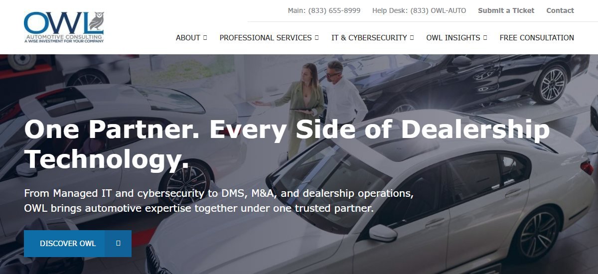OWL Automotive Consulting dealership technology, cybersecurity and advisory homepage screenshot - owlautomotiveconsulting.com