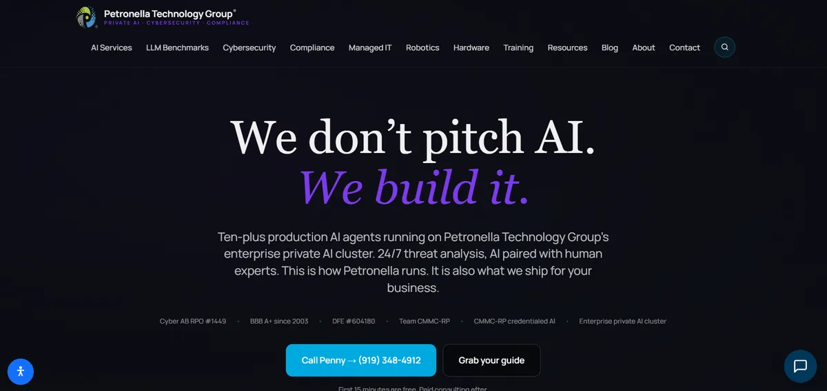 Petronella Technology Group managed IT services website homepage