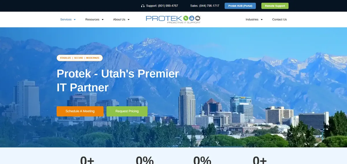 Protek Support managed IT services Utah homepage