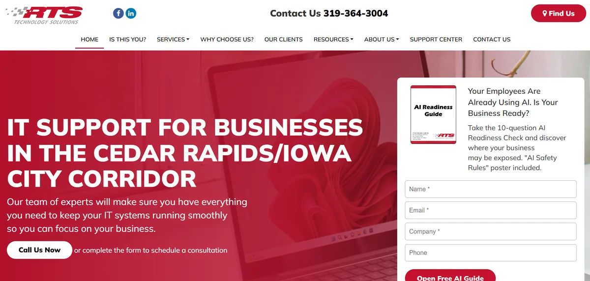 Roberts Technology Solutions managed IT Cedar Rapids Iowa homepage