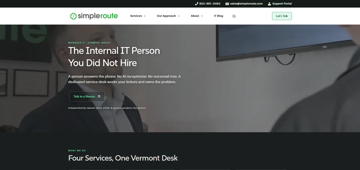 simpleroute managed IT services Vermont homepage