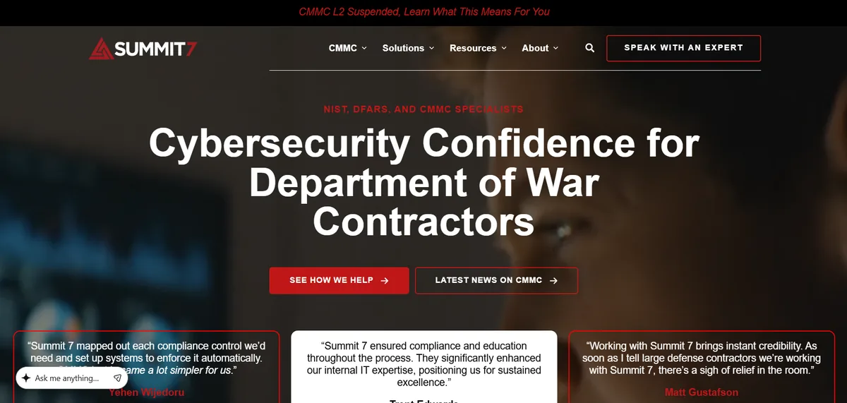 Summit 7 Systems CMMC managed IT Huntsville Alabama homepage