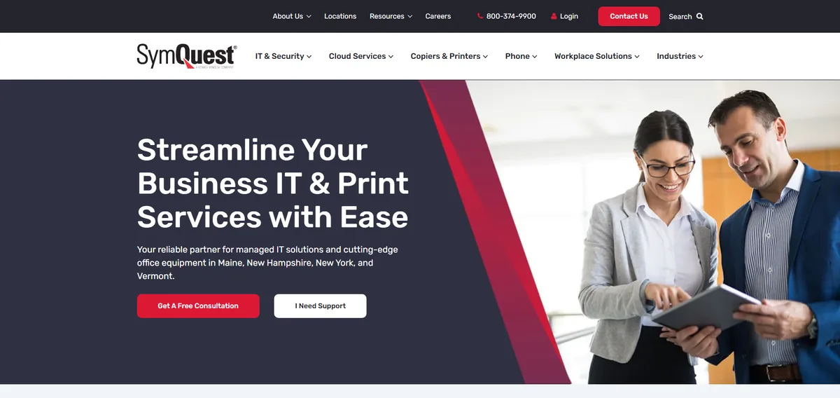 SymQuest managed IT services Vermont homepage