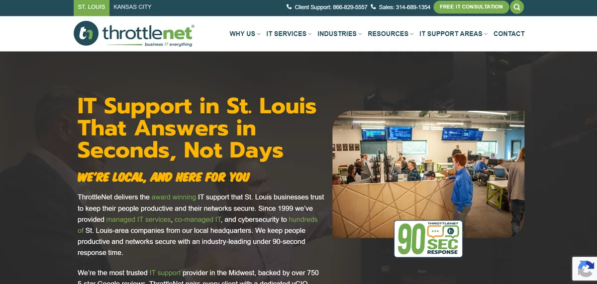 ThrottleNet managed IT services website homepage