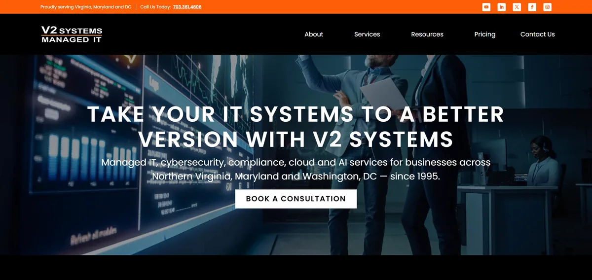 V2 Systems managed IT services Virginia homepage