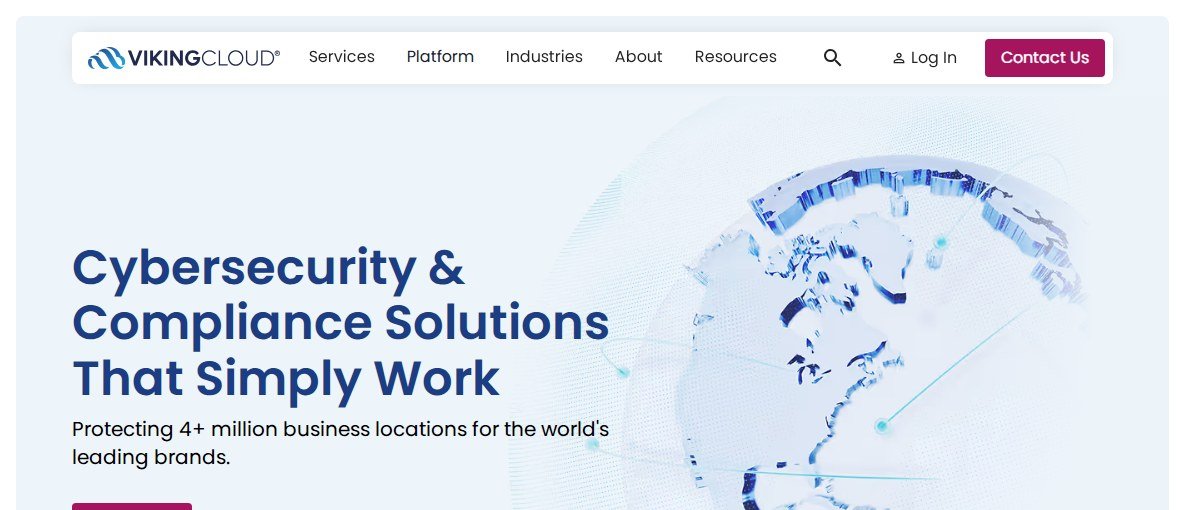 VikingCloud cybersecurity and compliance solutions homepage screenshot - vikingcloud.com
