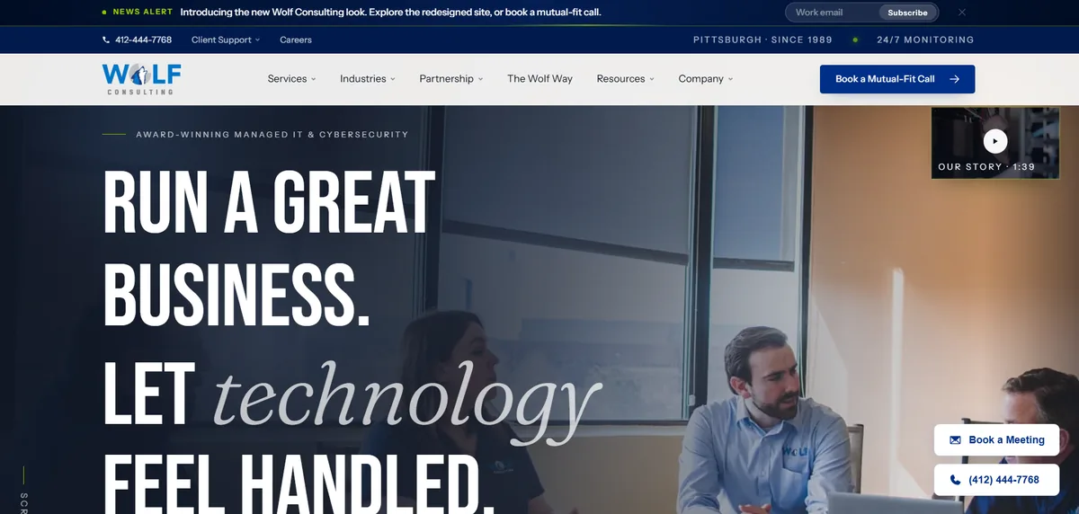 Wolf Consulting managed IT services website homepage